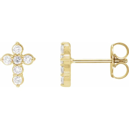 14K Yellow Gold  Natural Diamond Cross Earrings